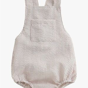 Striped Linen Baby Romper in Beige and White